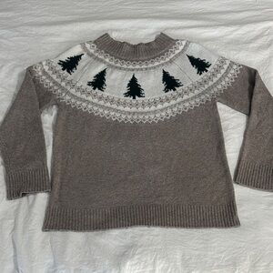 Maurices Taupe & White Fair Isle Tree Yoke Sweater